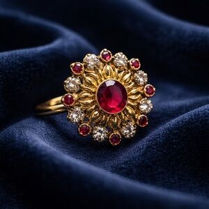 Elegant Gold and Red Gemstone adjustable Ring